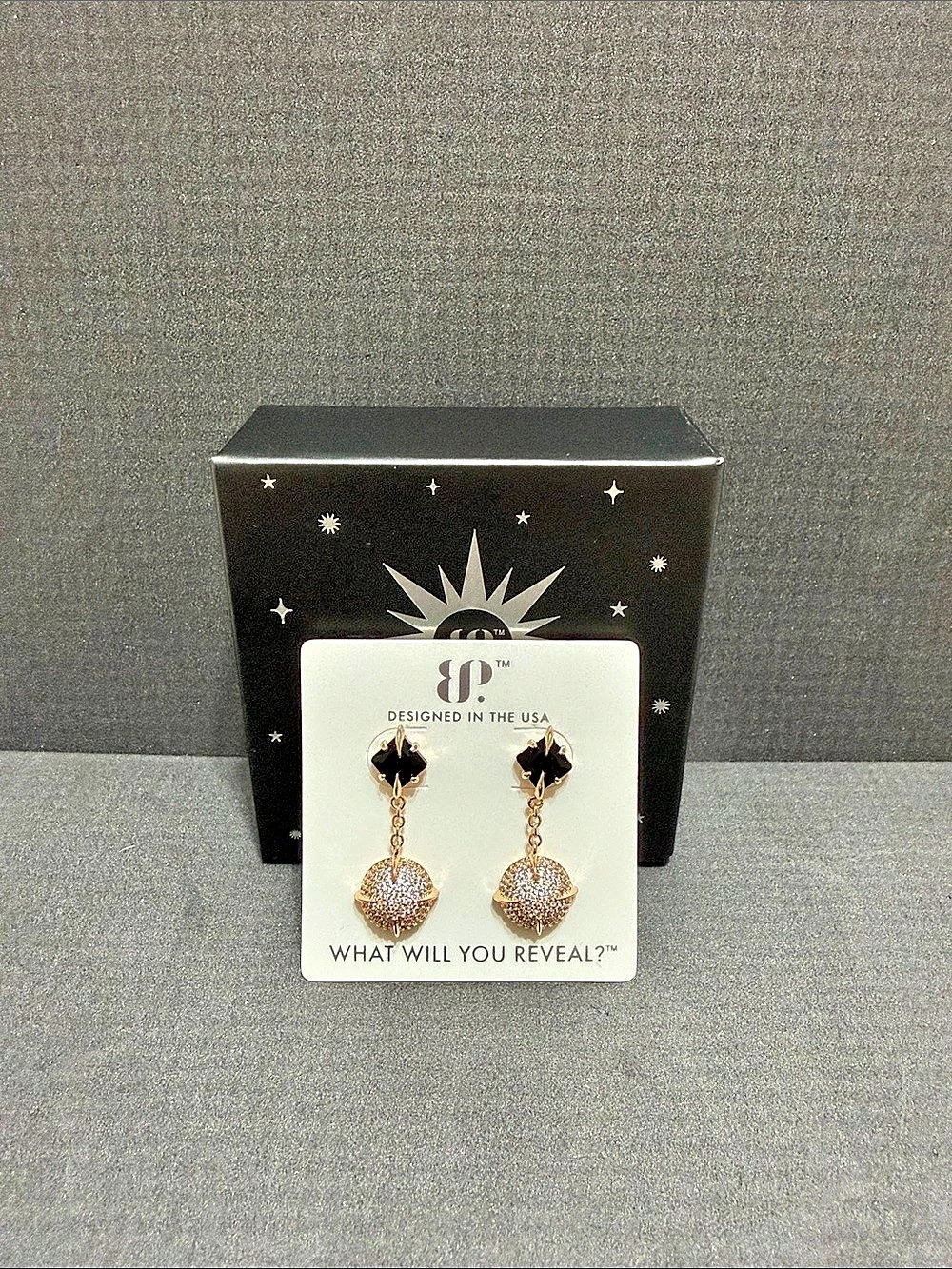 Supernova Drip Rose Gold & Black Drop Earrings NWT